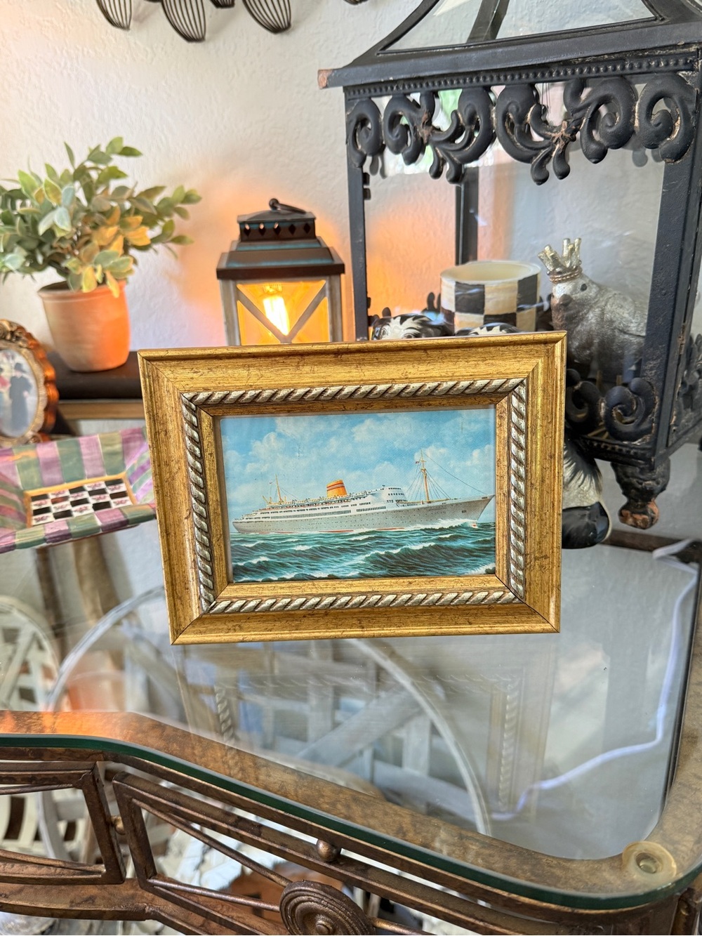 1963 Postmarked & Written Postcard • Framed in Gold • Vintage Ephemera